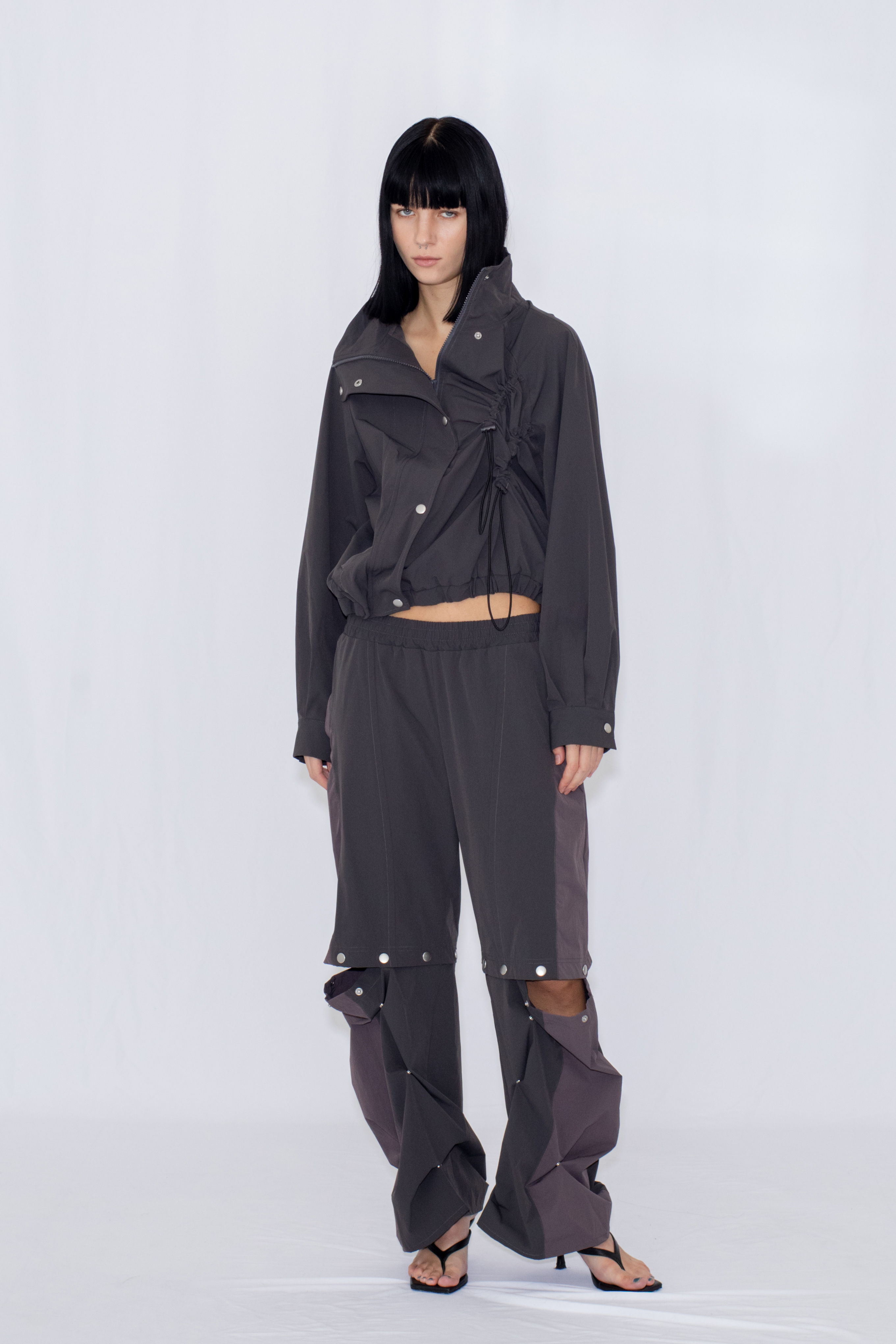 DRAWSTRING TRACK JACKET / CHARCOAL