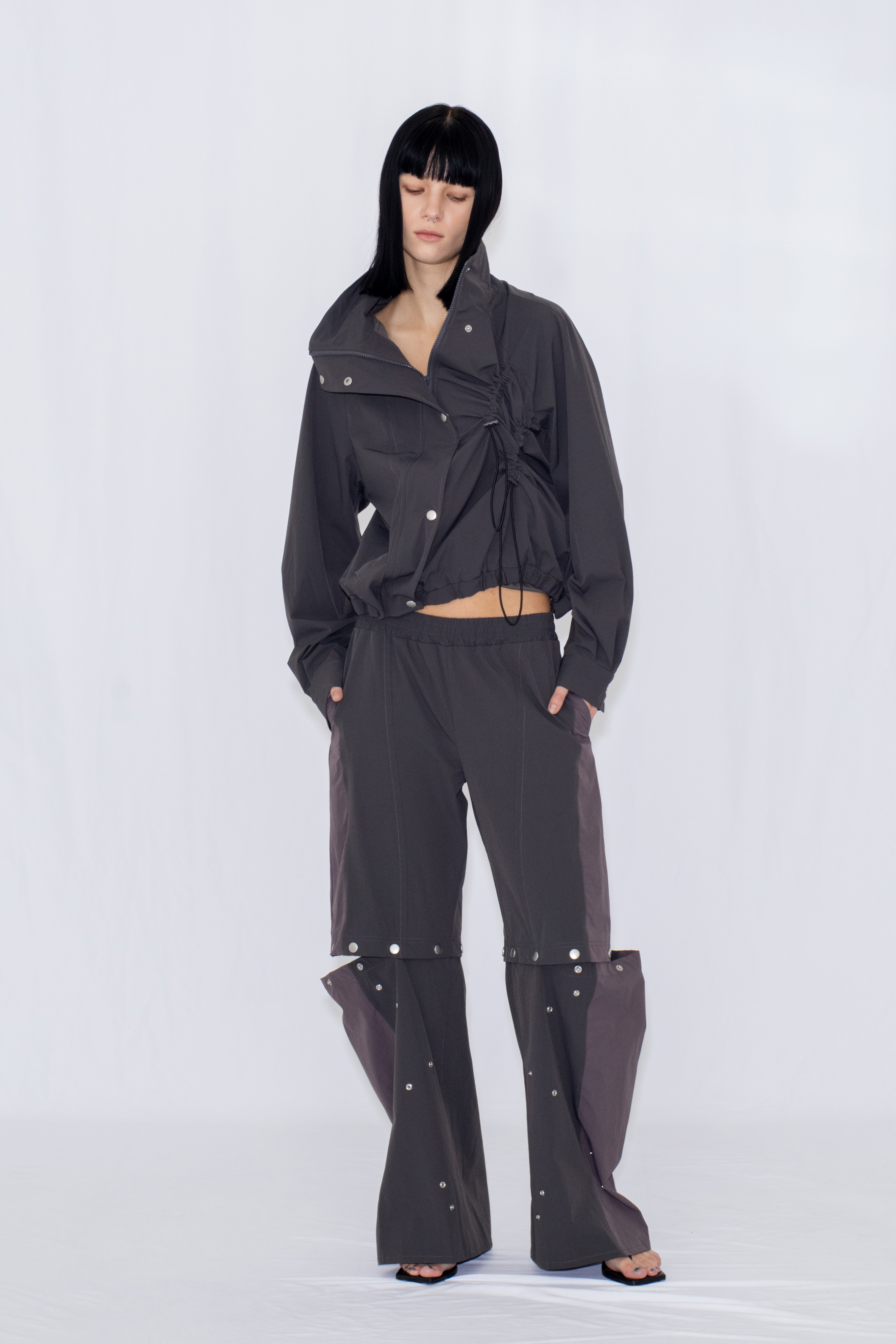 DRAWSTRING TRACK JACKET / CHARCOAL