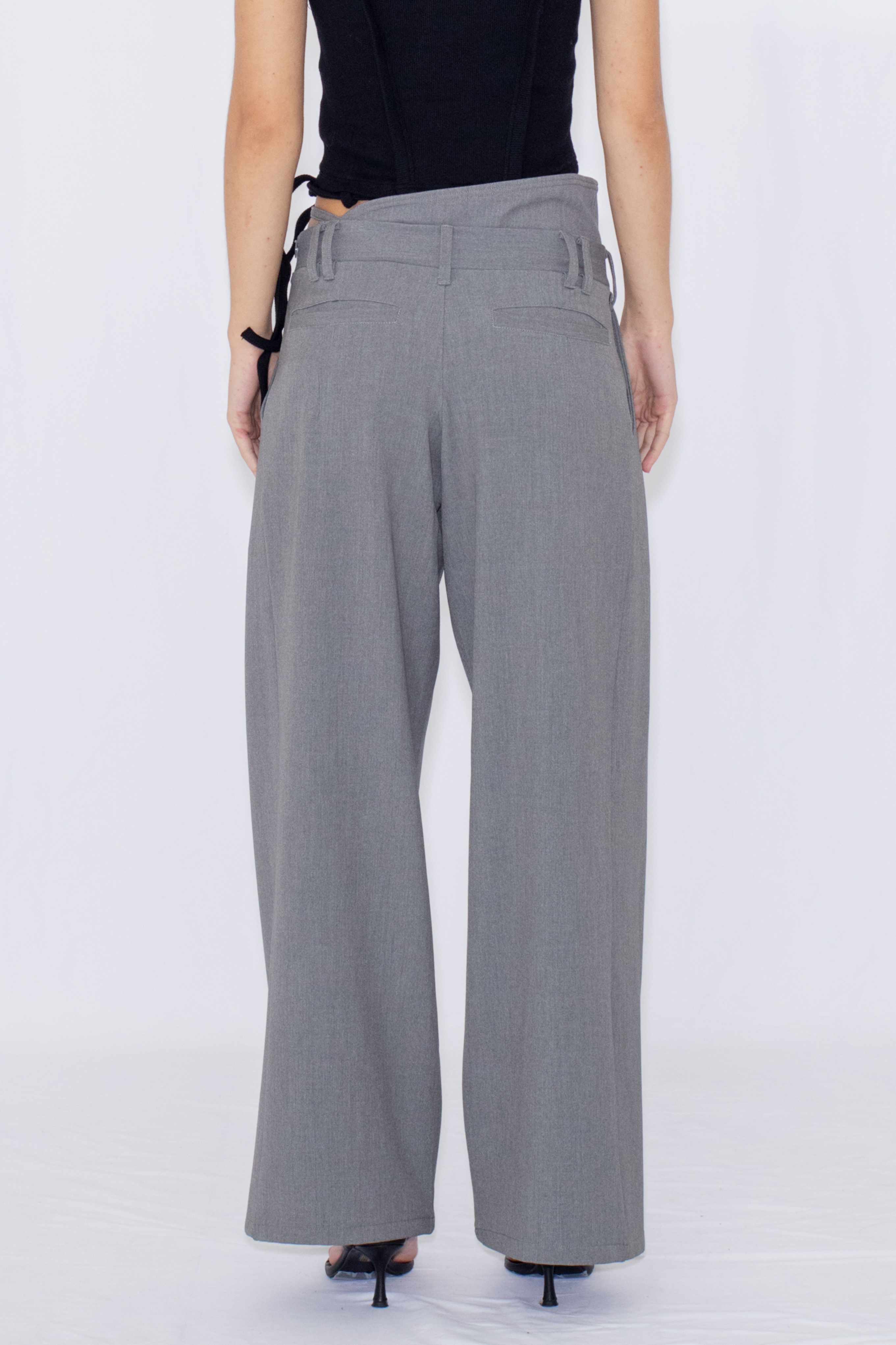STRING WIDE TROUSERS / GRAY