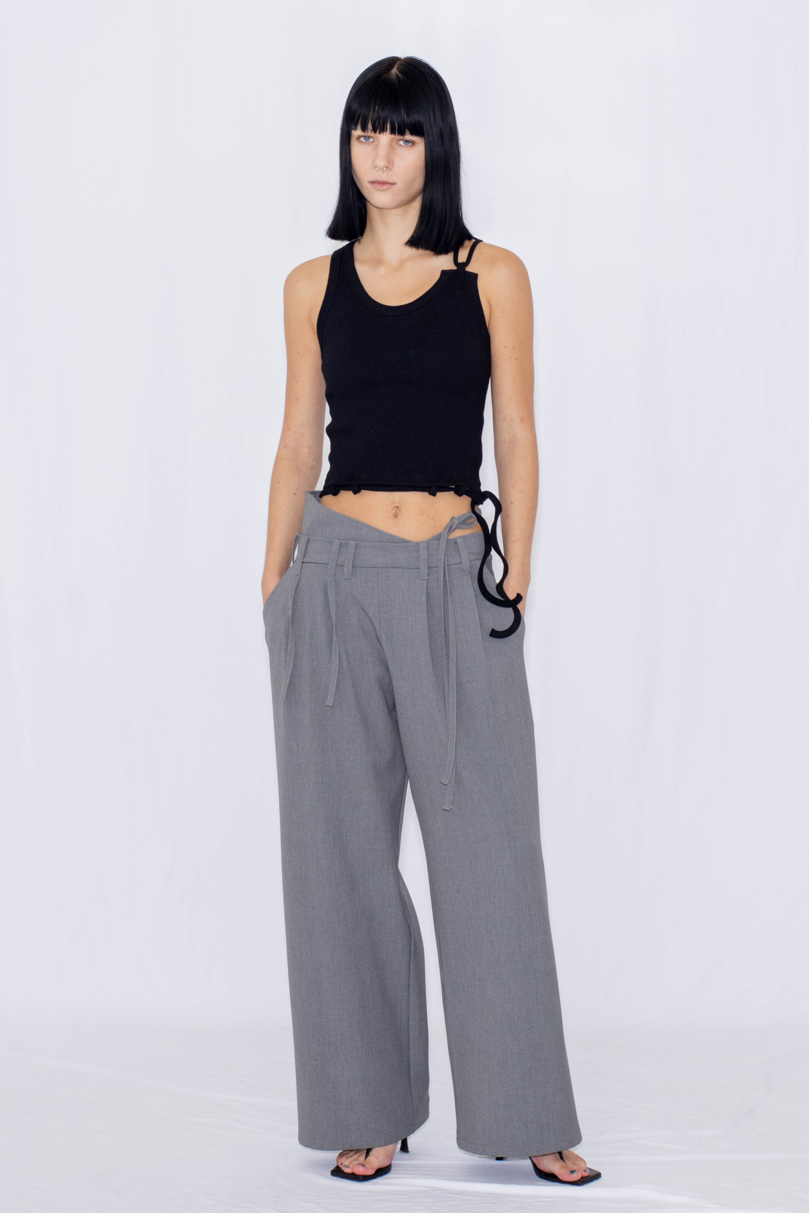 STRING WIDE TROUSERS / GRAY