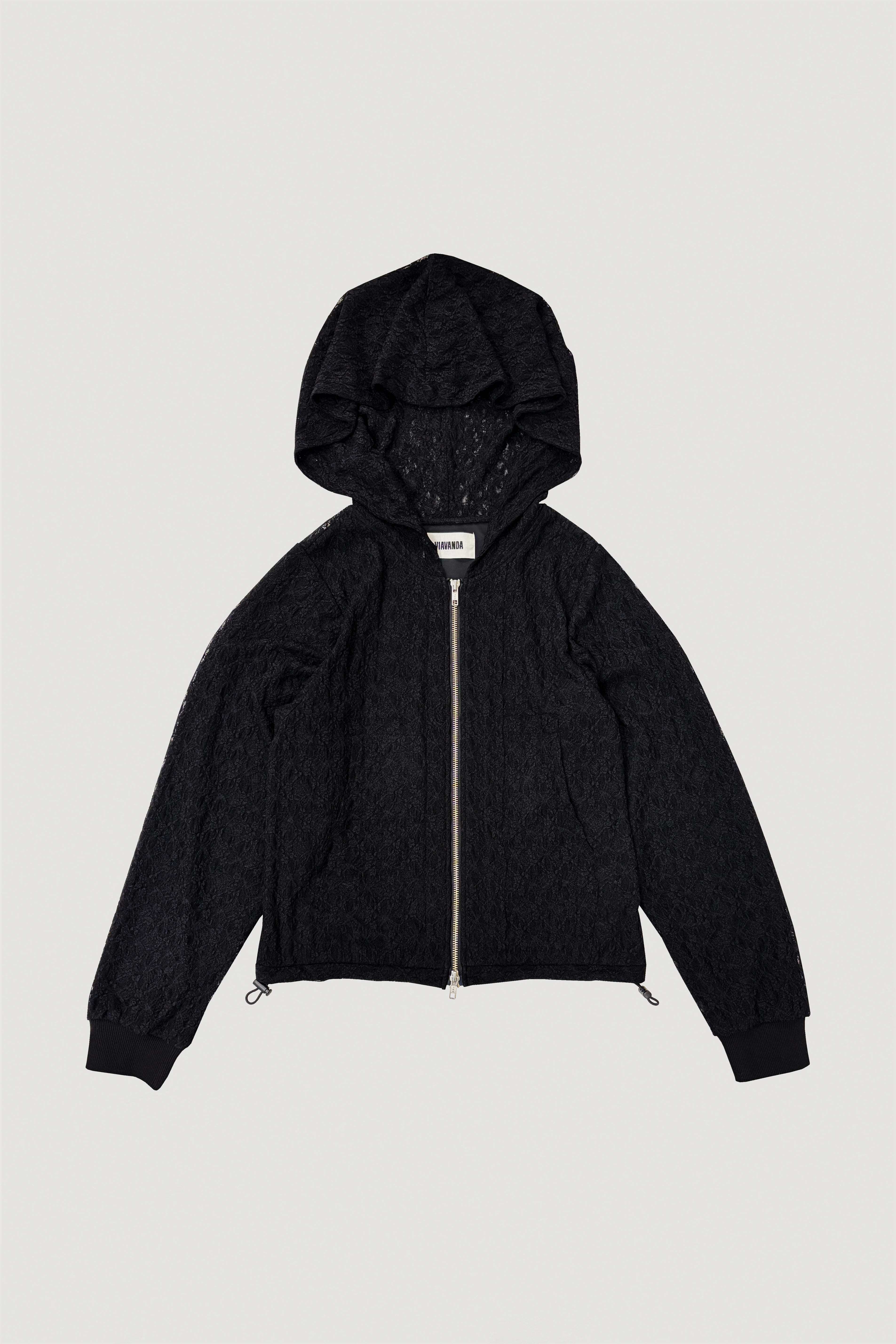 LACE DOUBLE ZIP HOODIE / BLACK
