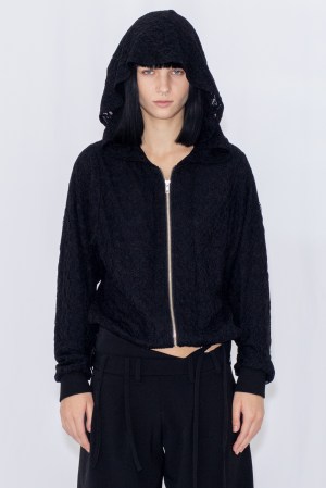 LACE DOUBLE ZIP HOODIE / BLACK