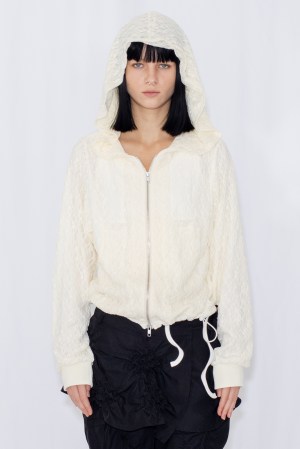LACE DOUBLE ZIP HOODIE / IVORY