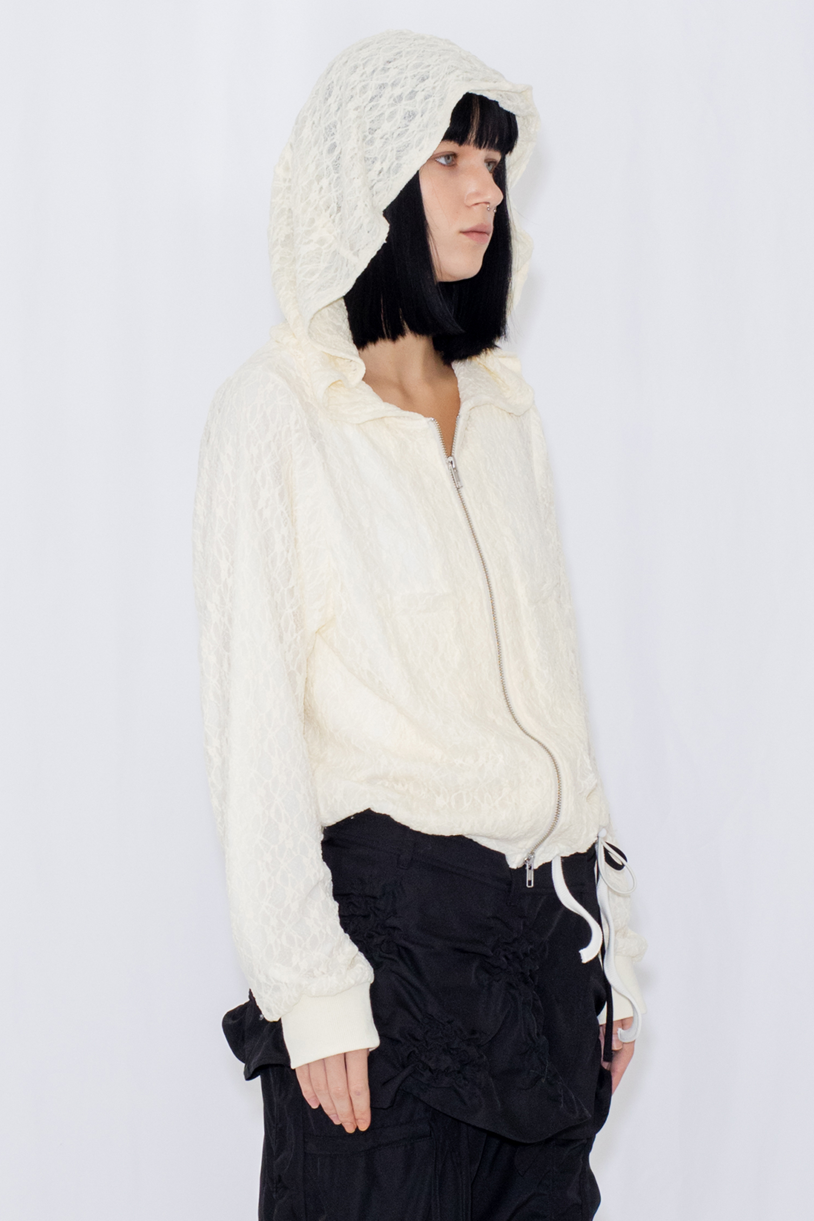 LACE DOUBLE ZIP HOODIE / IVORY