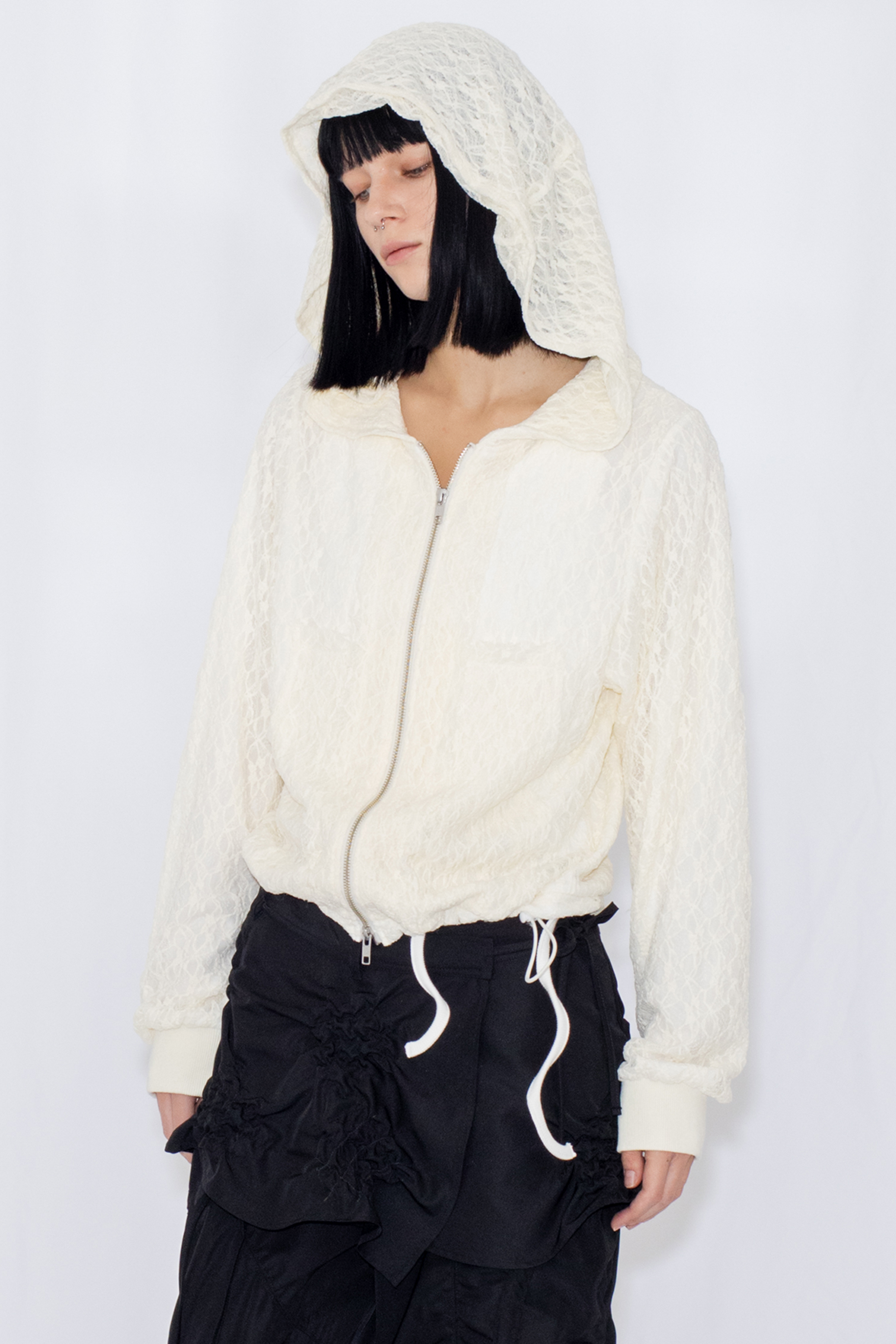LACE DOUBLE ZIP HOODIE / IVORY