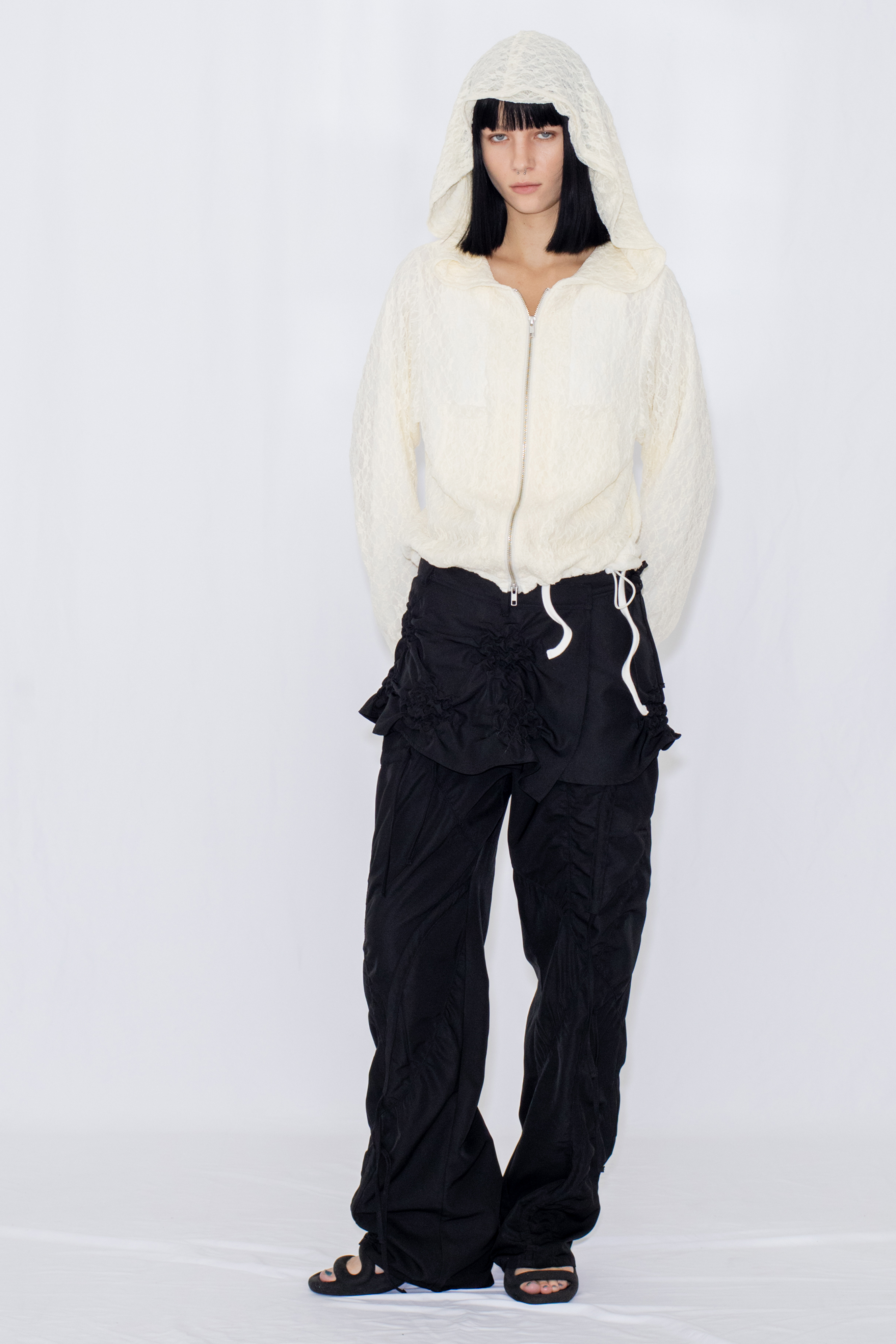 LACE DOUBLE ZIP HOODIE / IVORY