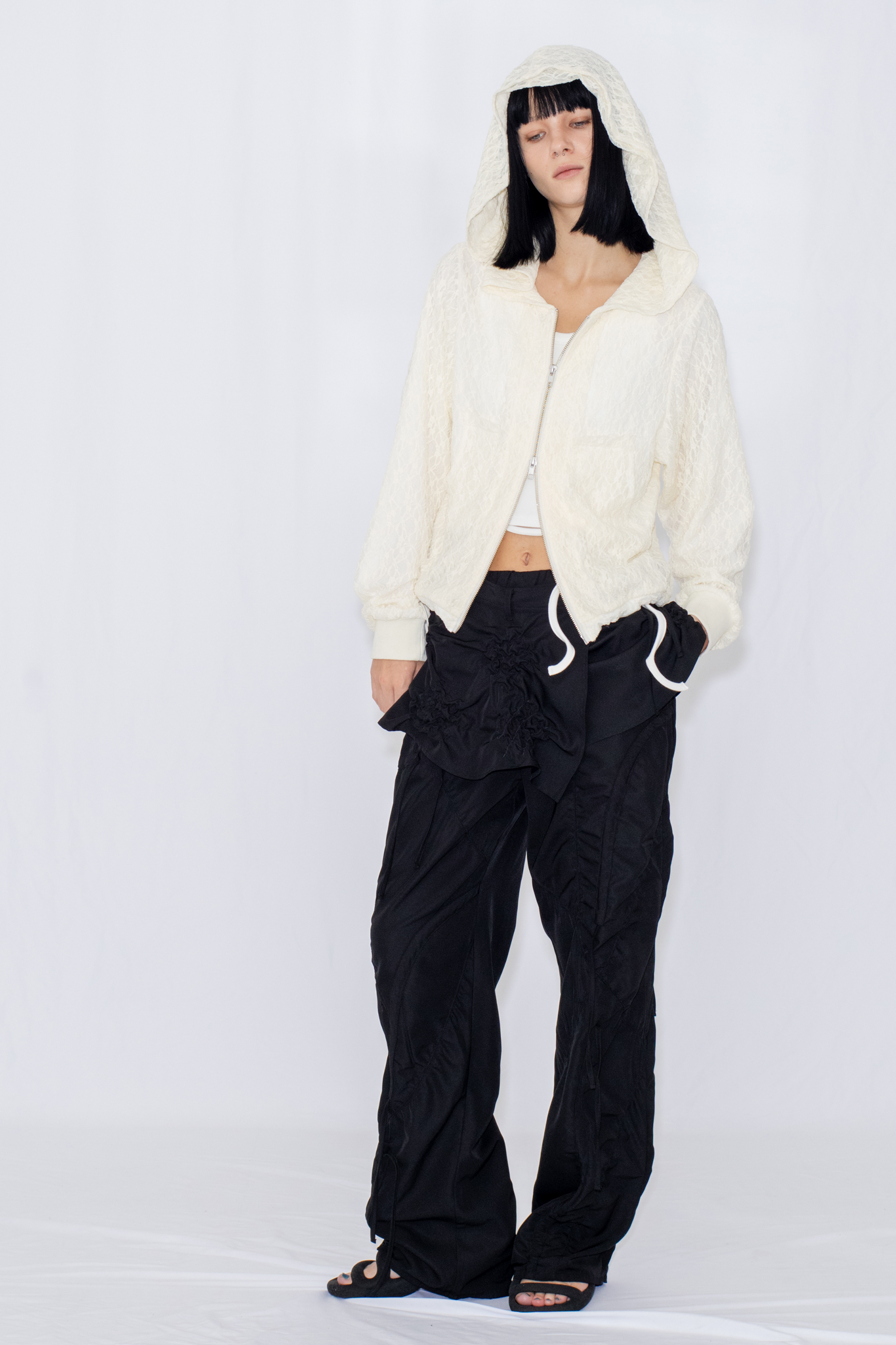 LACE DOUBLE ZIP HOODIE / IVORY