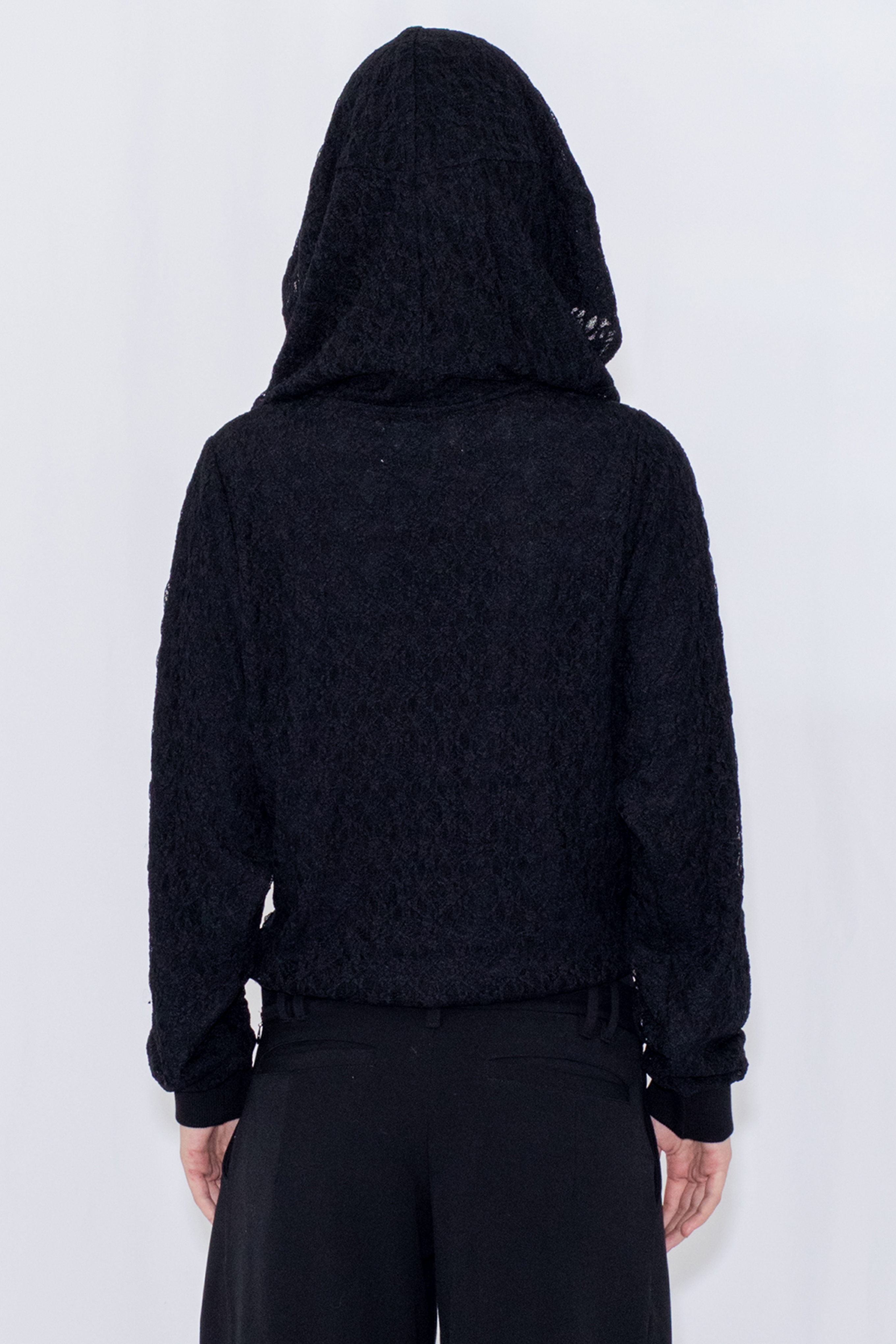 LACE DOUBLE ZIP HOODIE / BLACK