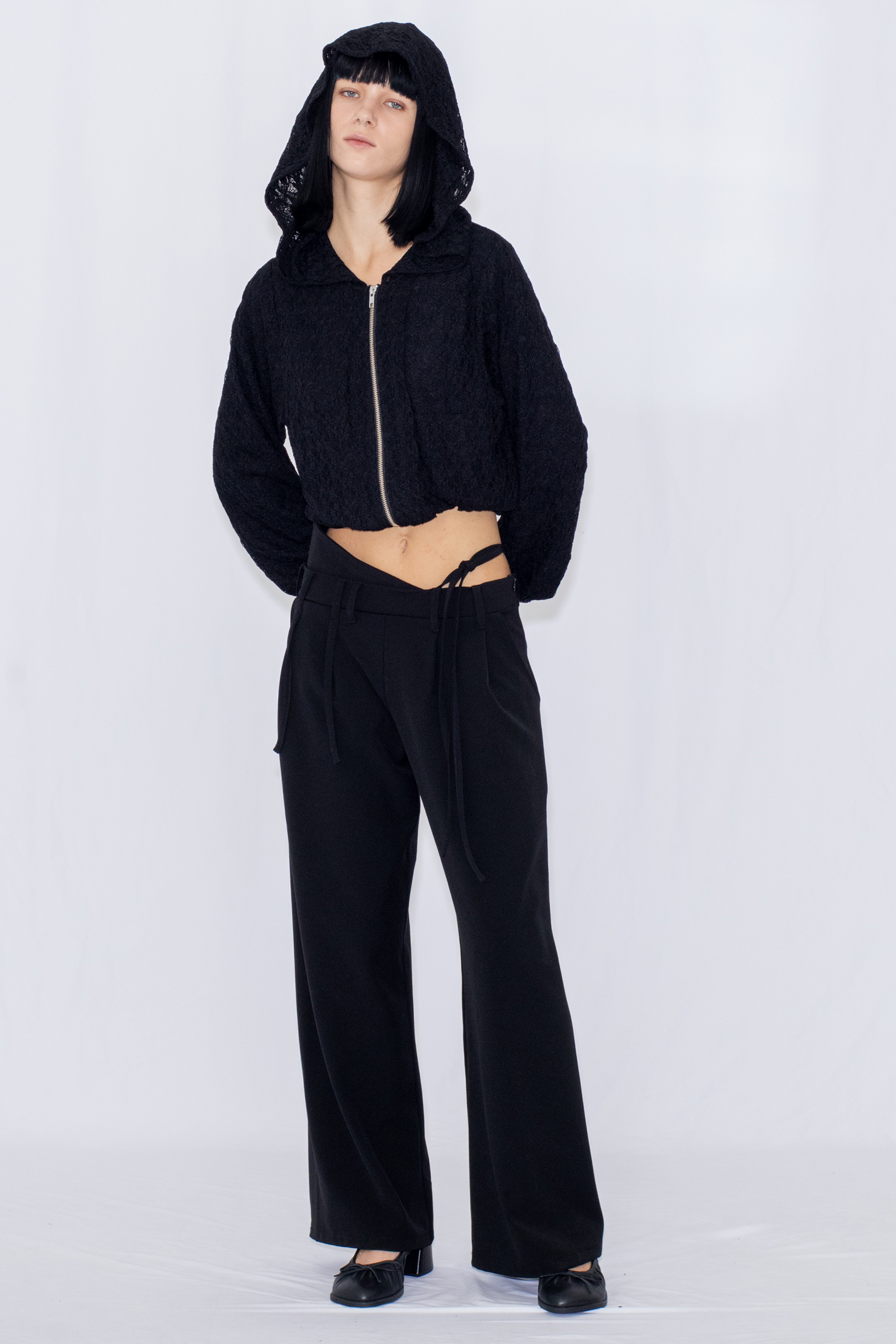 STRING WIDE TROUSERS / BLACK
