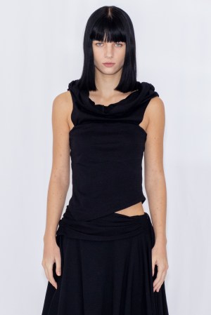 ASYMMETRIC DRAPE TOP / BLACK