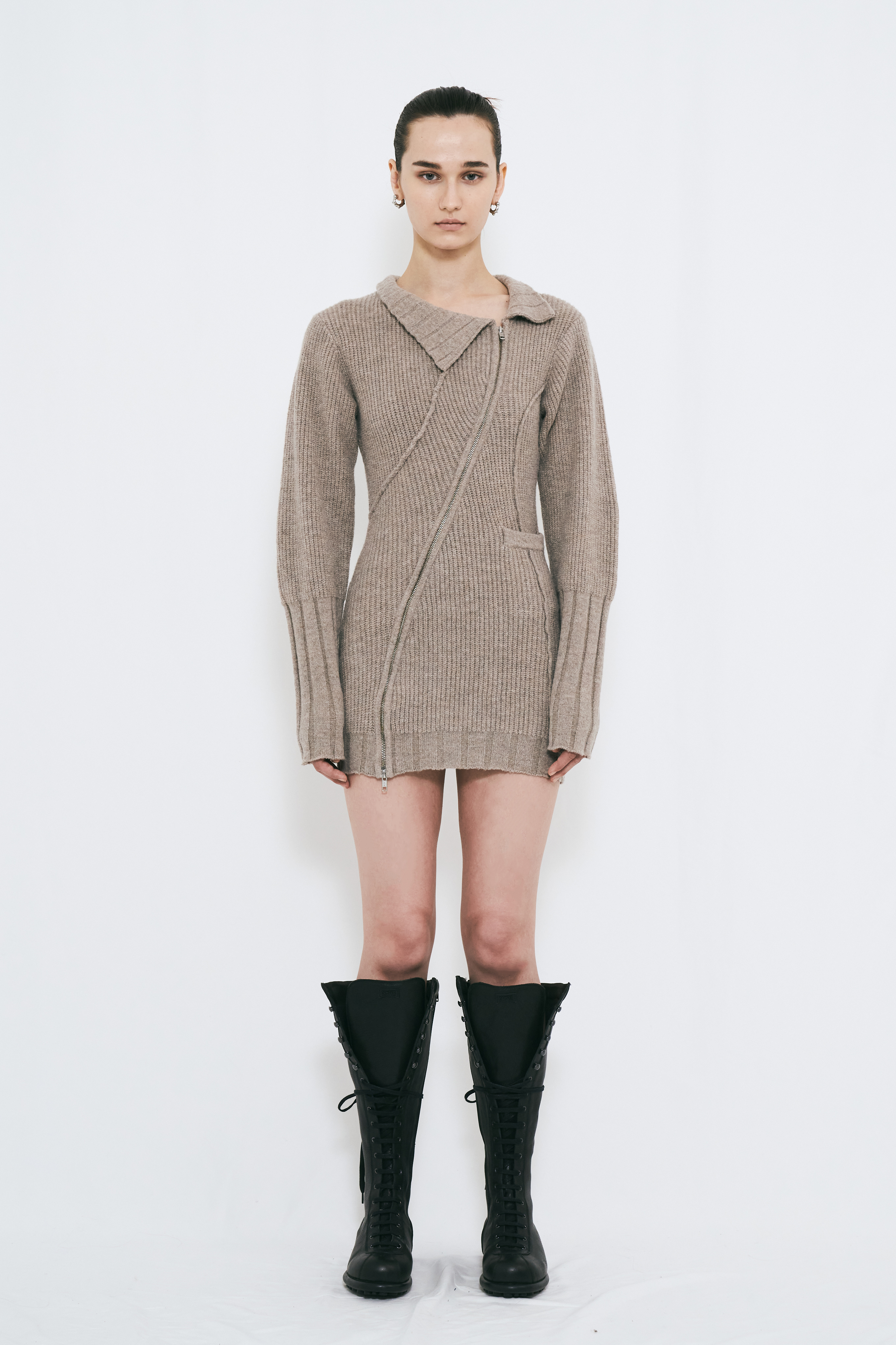 【PRE ORDER】DOUBLE ZIP KNIT DRESS / BEIGE