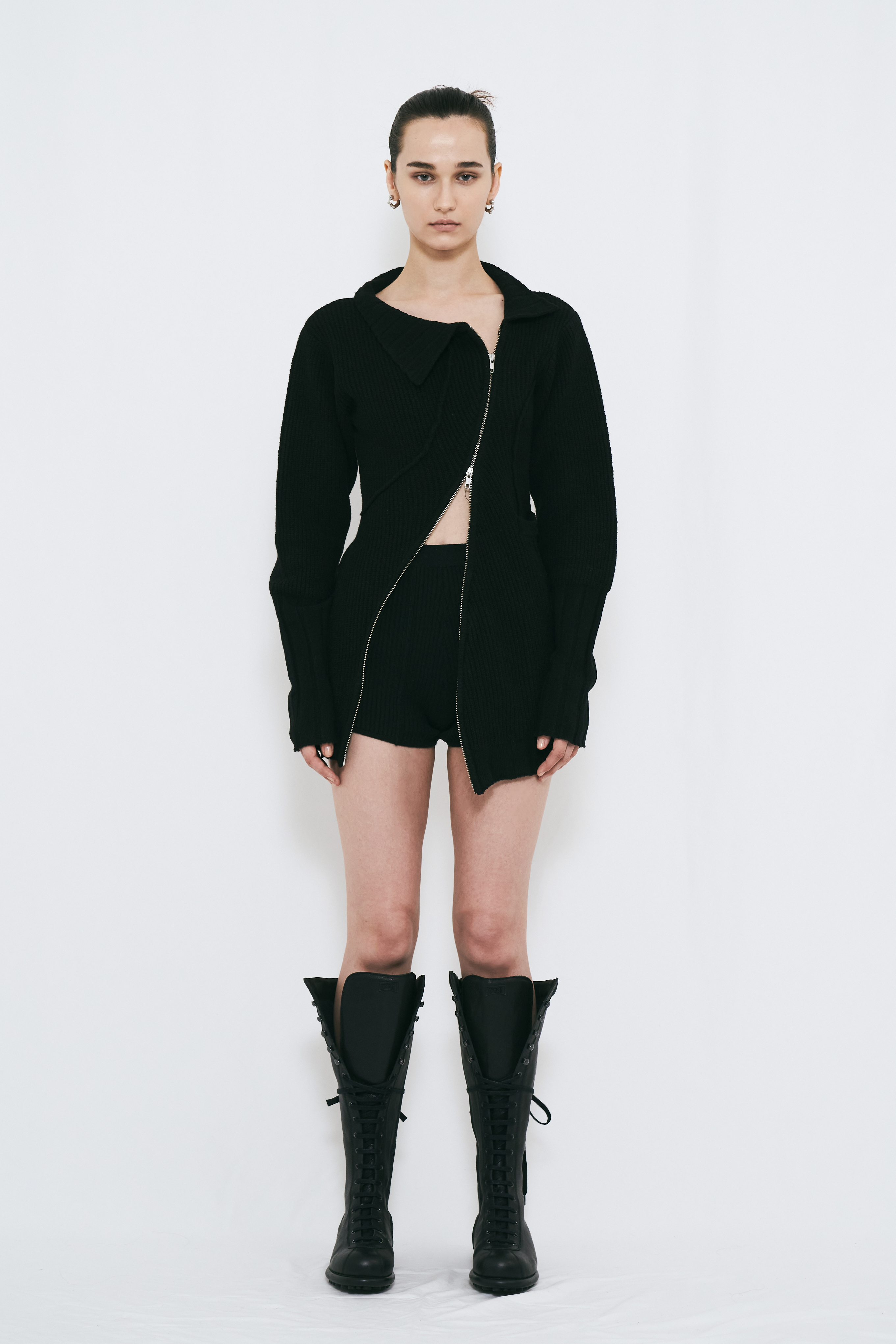 【PRE ORDER】DOUBLE ZIP KNIT DRESS / BLACK