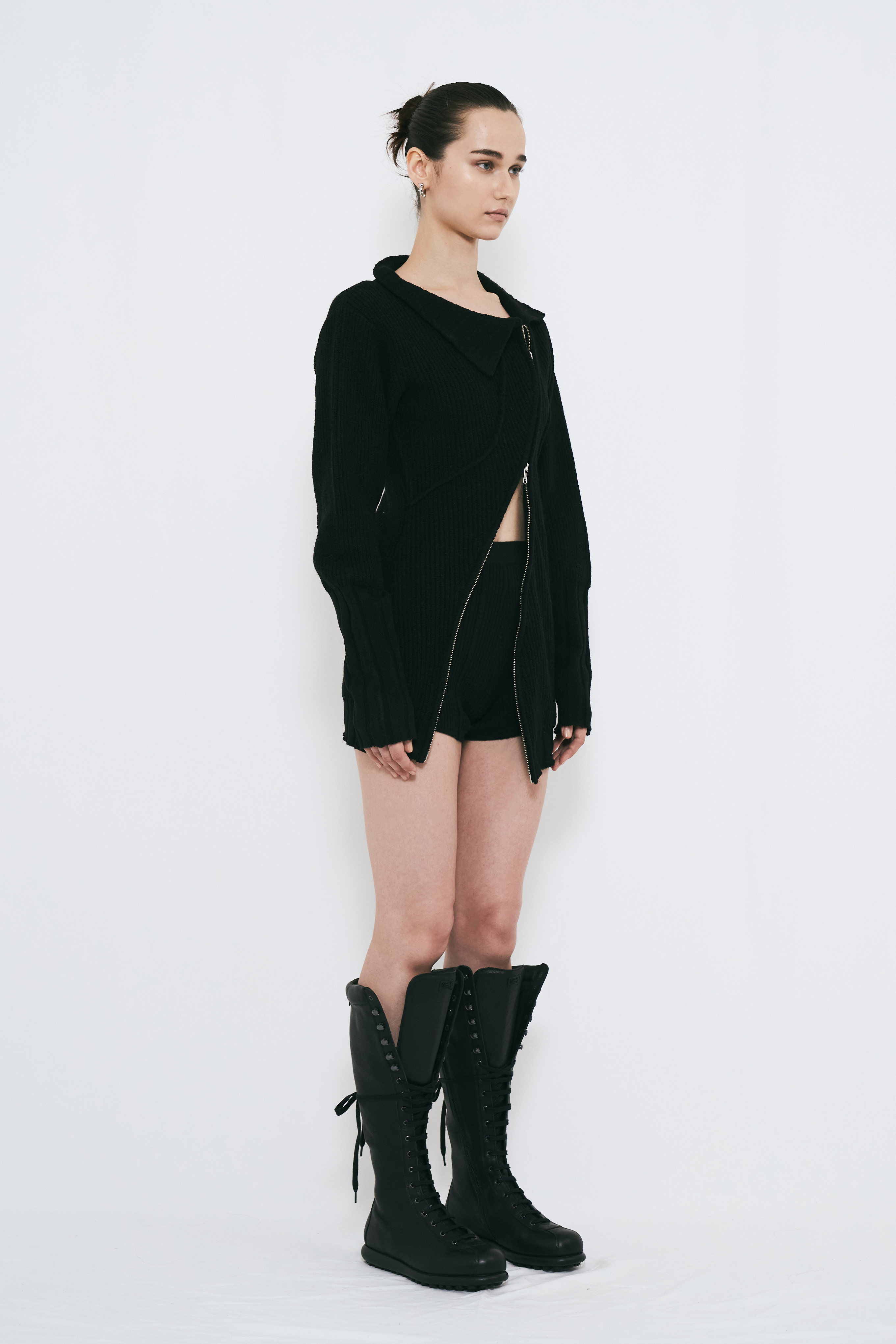 【PRE ORDER】DOUBLE ZIP KNIT DRESS / BLACK