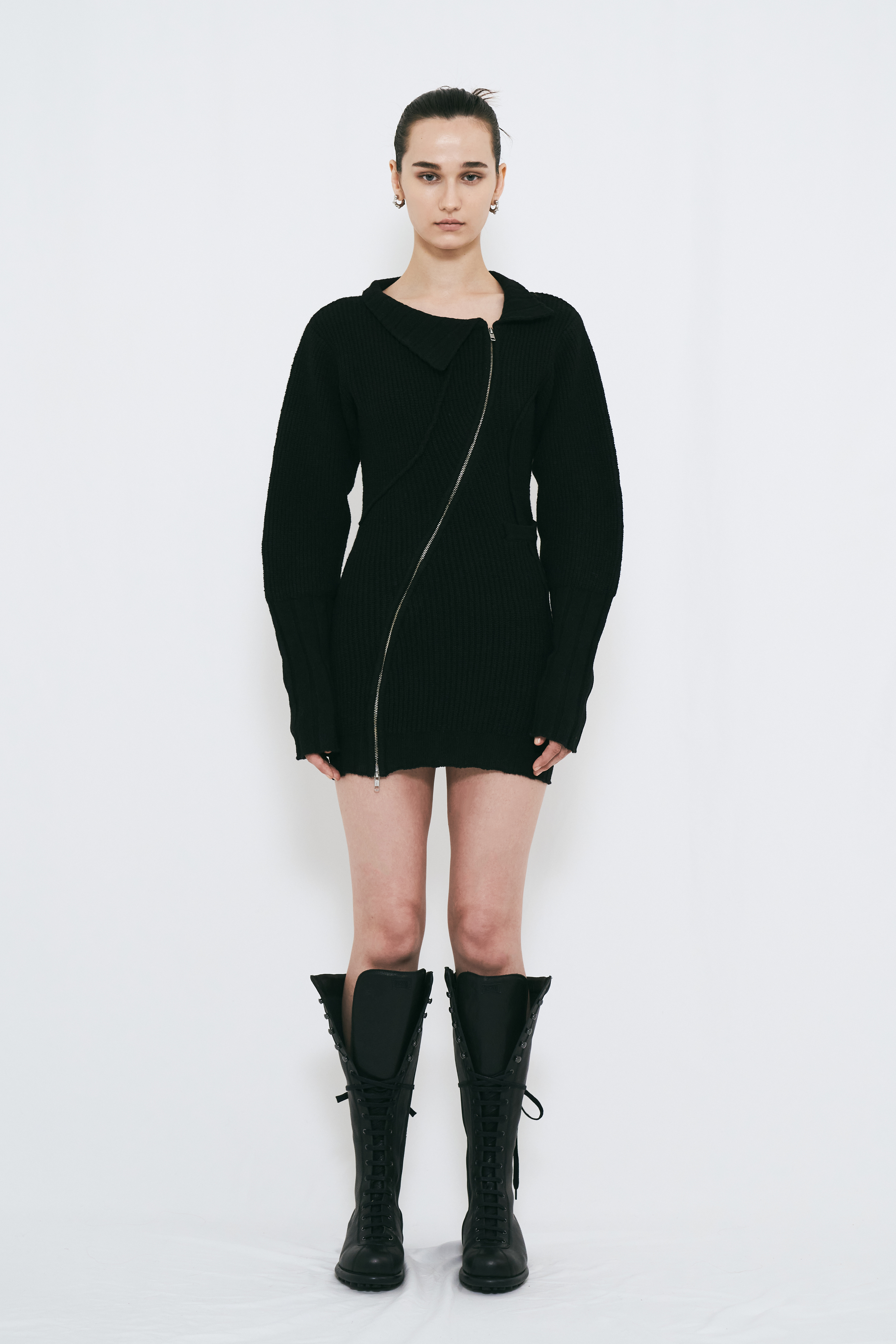 【PRE ORDER】DOUBLE ZIP KNIT DRESS / BLACK