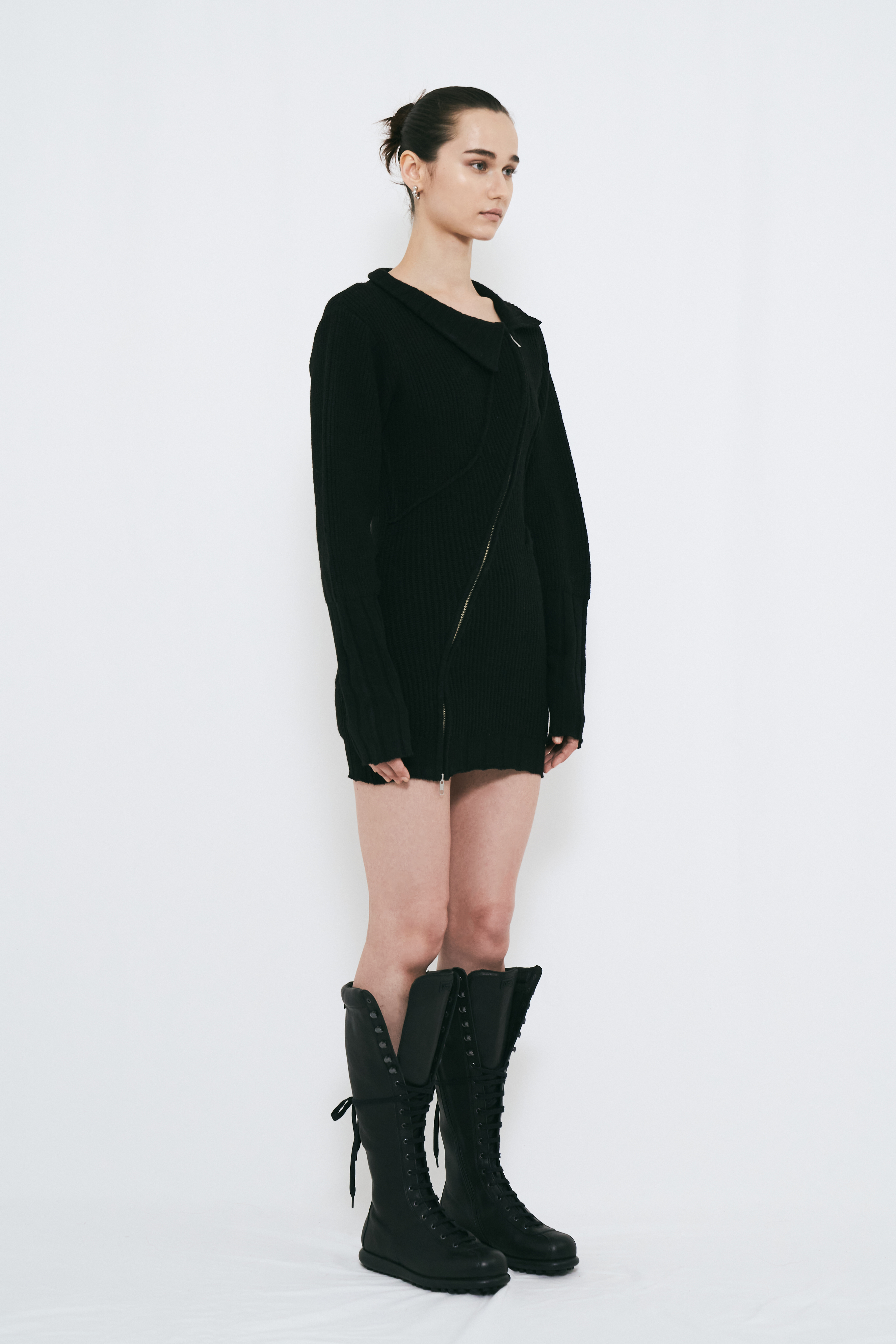 【PRE ORDER】DOUBLE ZIP KNIT DRESS / BLACK