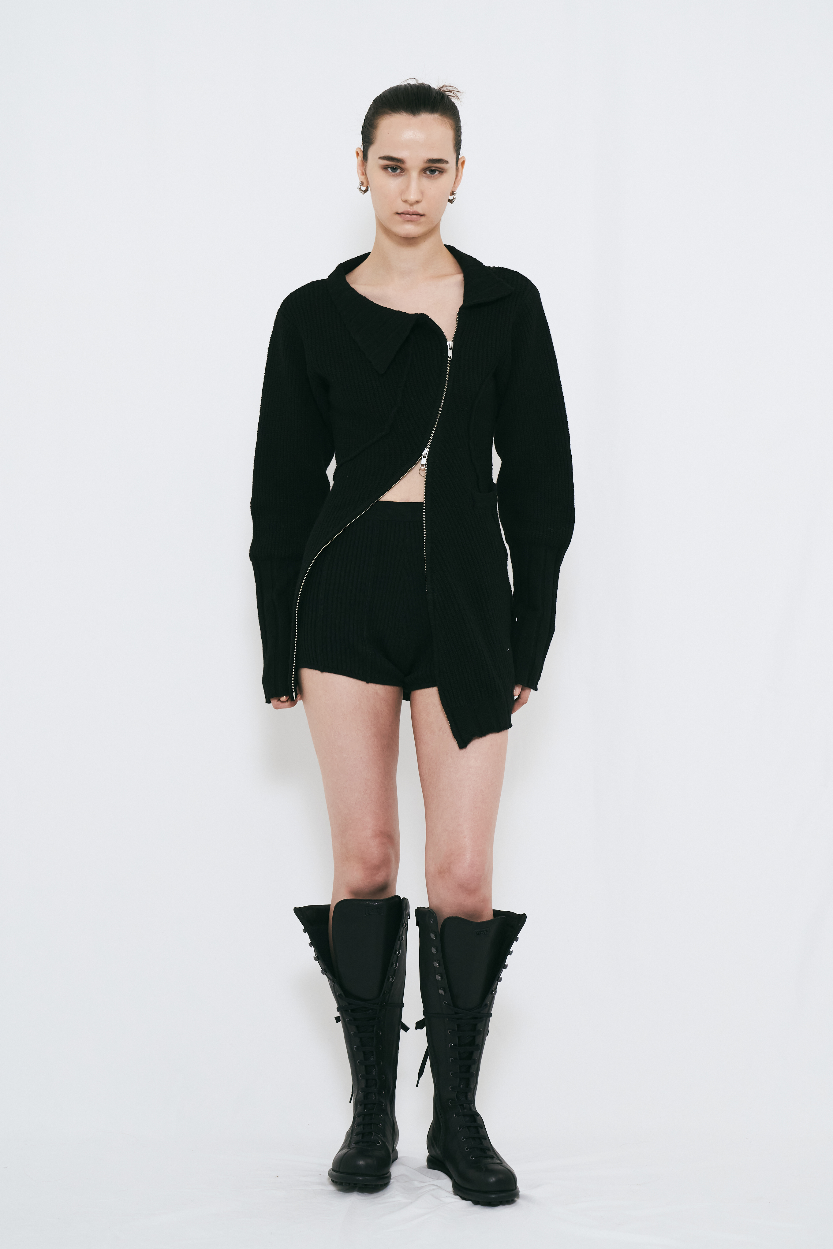 【PRE ORDER】DOUBLE ZIP KNIT DRESS / BLACK